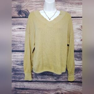 BKE V-Neck Cable Knit Sweater Mustard Yellow Size Small NWOT
